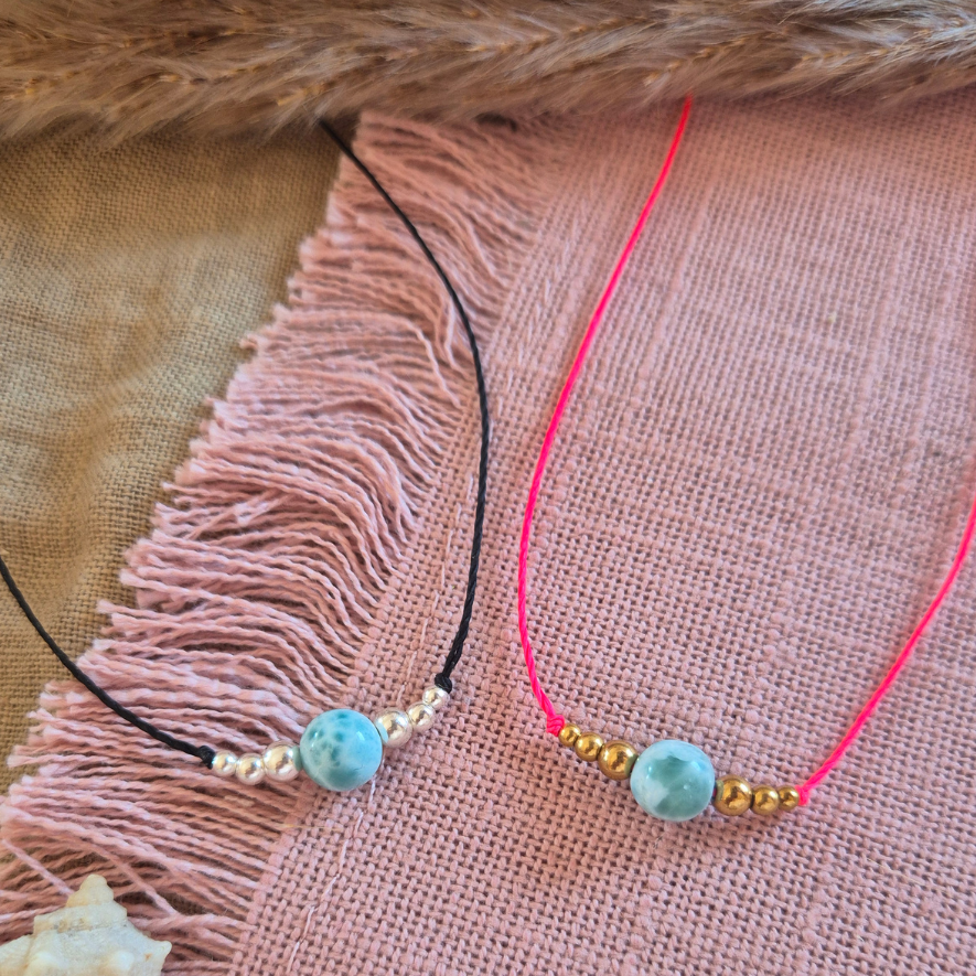 THE ONE - Zarte Kette mit Edelsteinkugel LARIMAR - GESTALTE DEIN UNIKAT