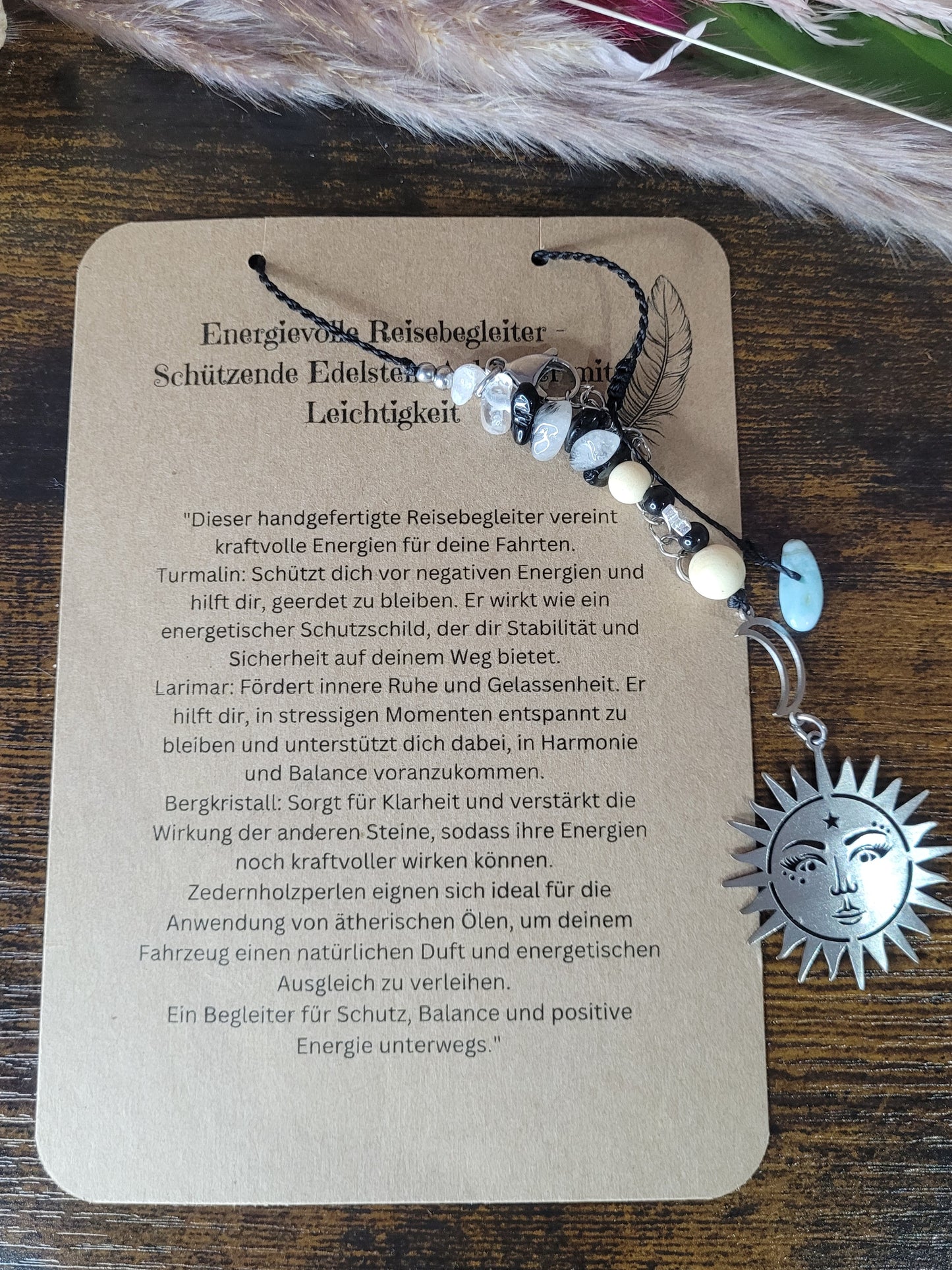 Autospiegel-Anhänger/Duftbaum -Energievoller Reisebegleiter Sonne Silber Larimar