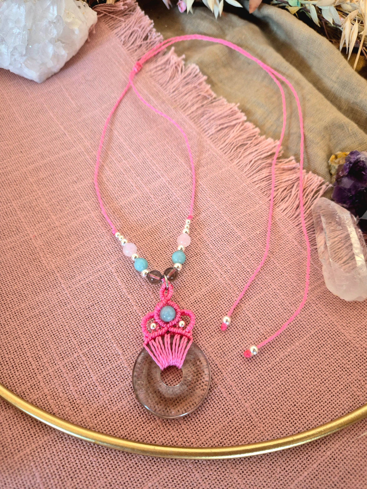 Donut-Kette – Rauchquarz, Amazonit & Rosenquarz