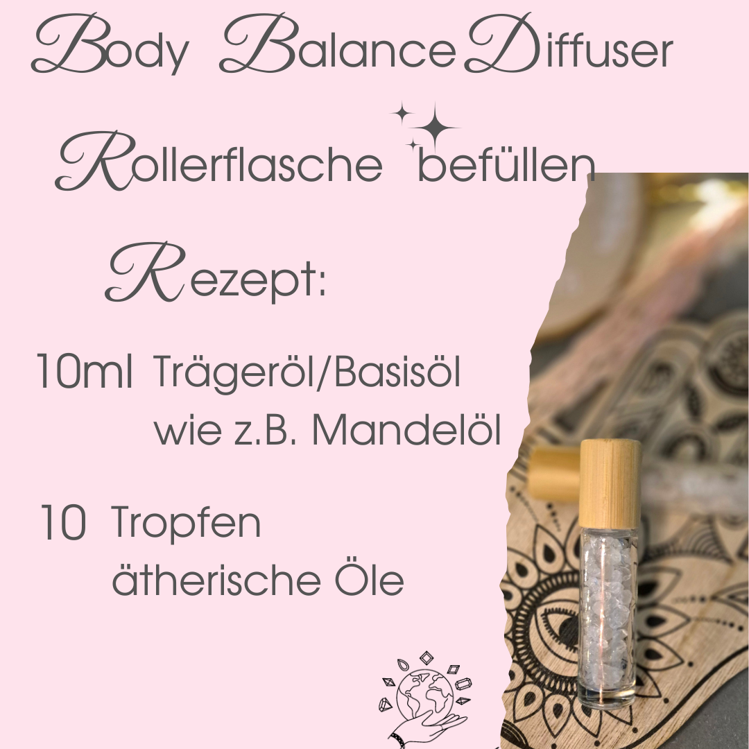 đ Rollerflasche fĂŒr Ă€therisches Ăl mit Edelsteinen Amethyst.
