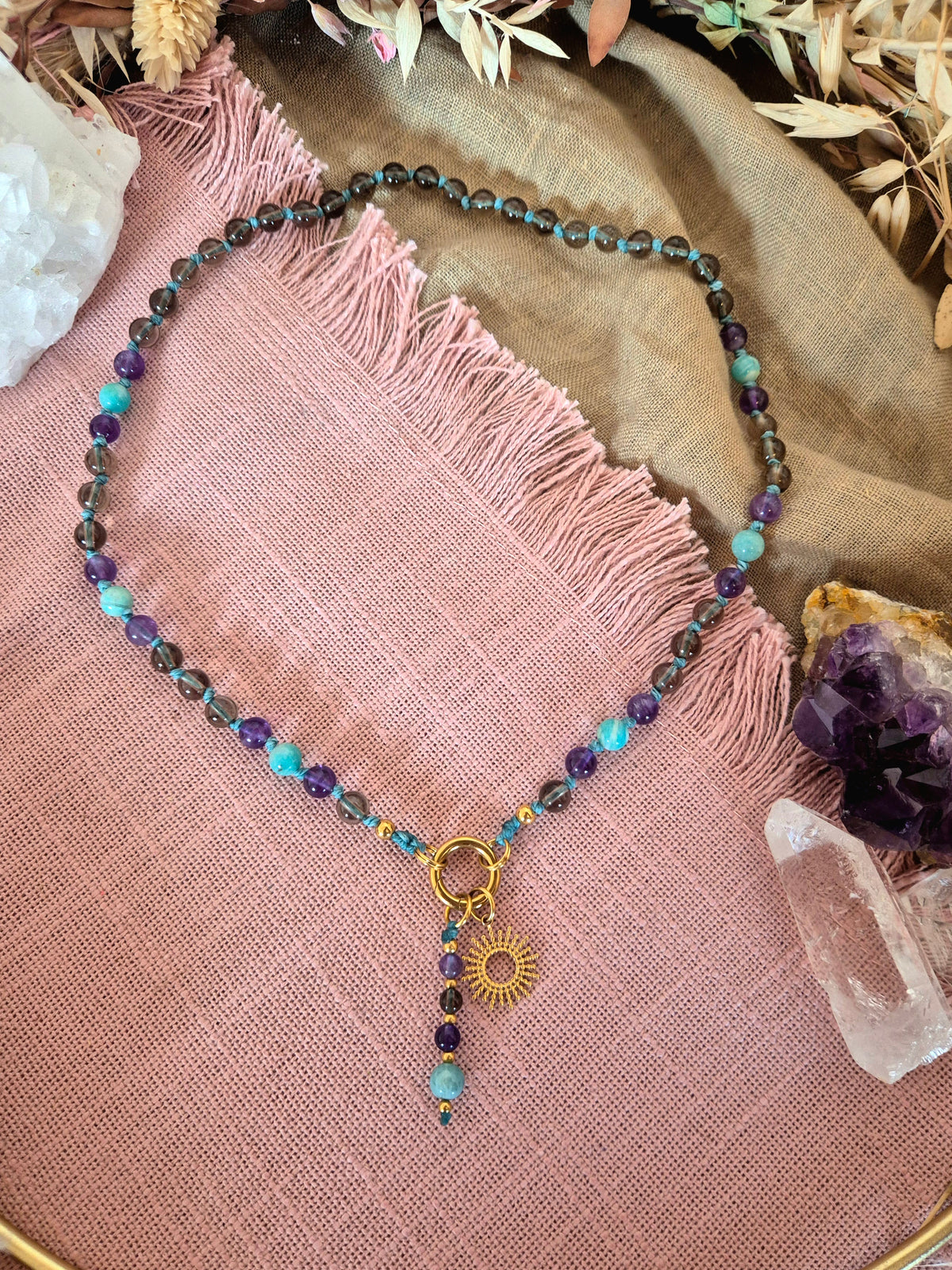 SPECIAL EDITION Rauchquarz, Amethyst, Amazonit | Mix& Match Lieblings-Kette -Die wandelbare Mix & Match Kette mit Wechselkarabiner und austauschbaren Charms.