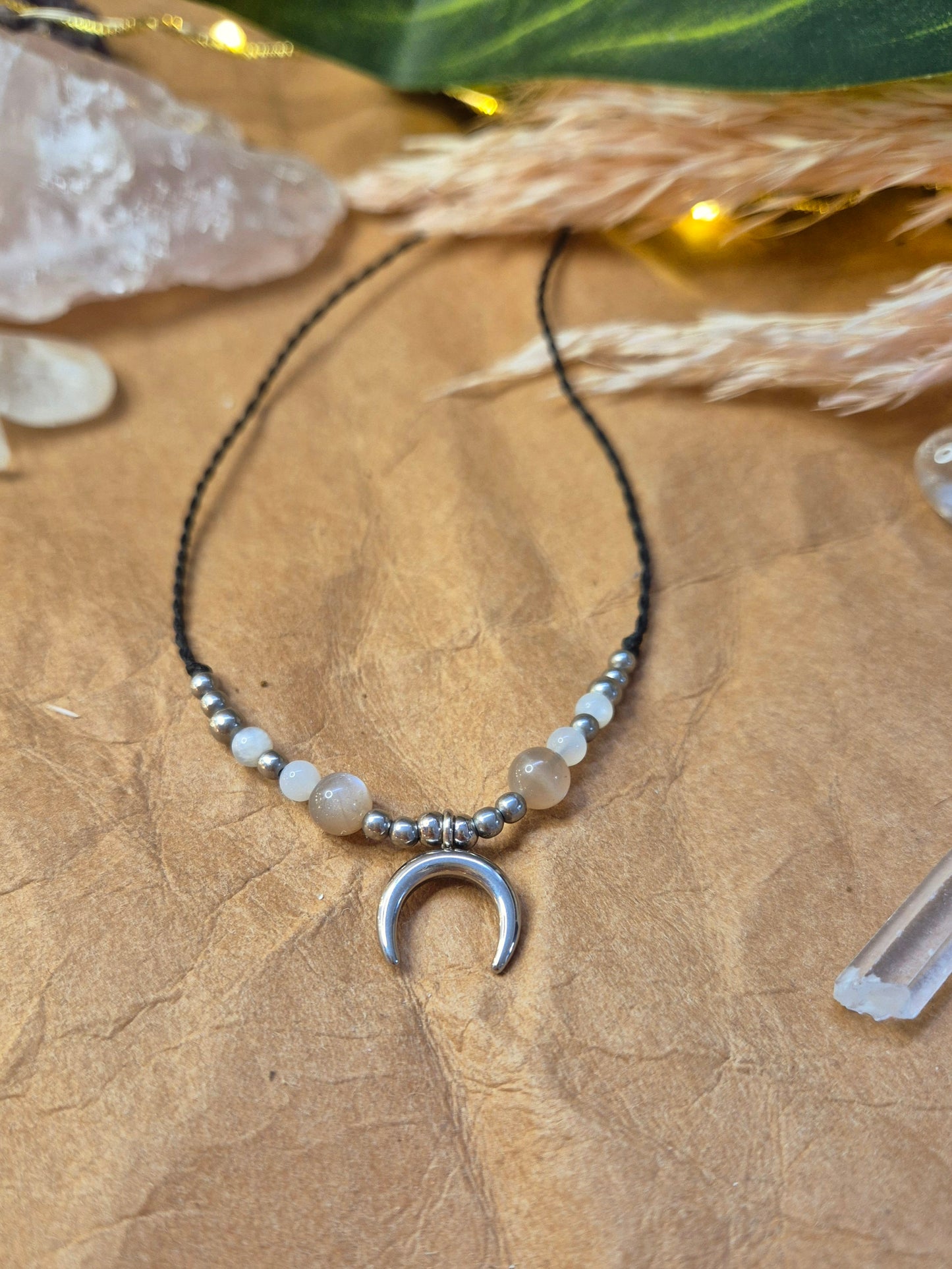 🚚 LUNARA Mondsteinkette – Schmuck mit Mondenergie und Intuition Silber/Schwarz