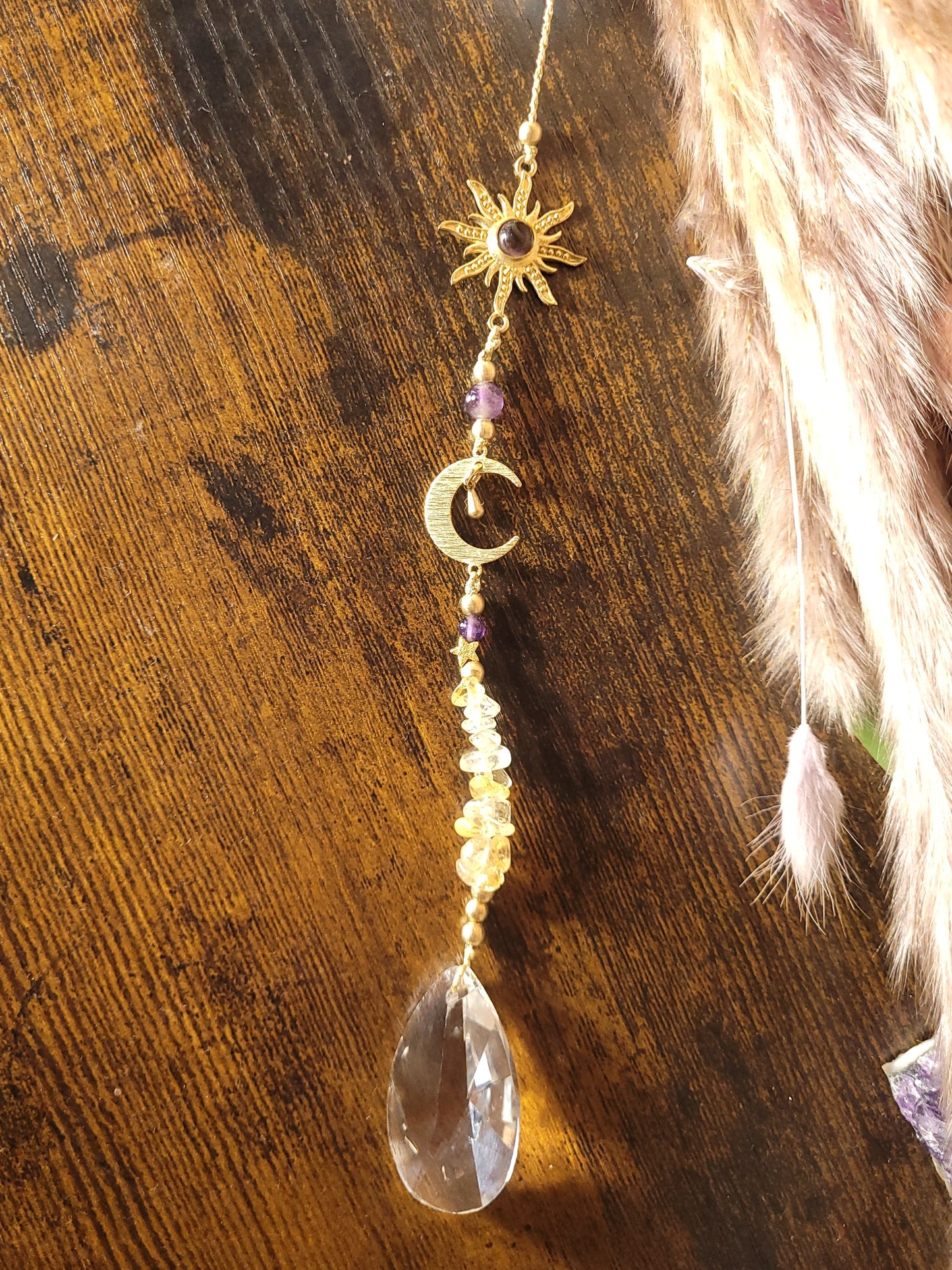 Edelstein Sonnenfänger Sonne Mond und Sterne Amethyst & Citrin