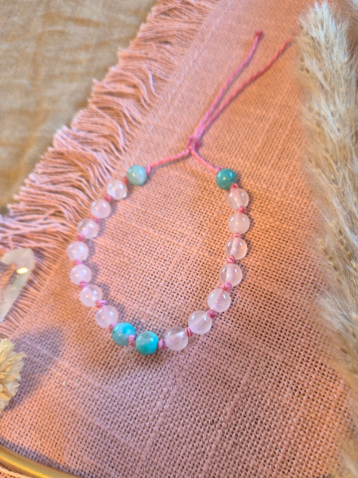 Mini-Mala fürs Handgelenk Rosenquarz-Amazonit