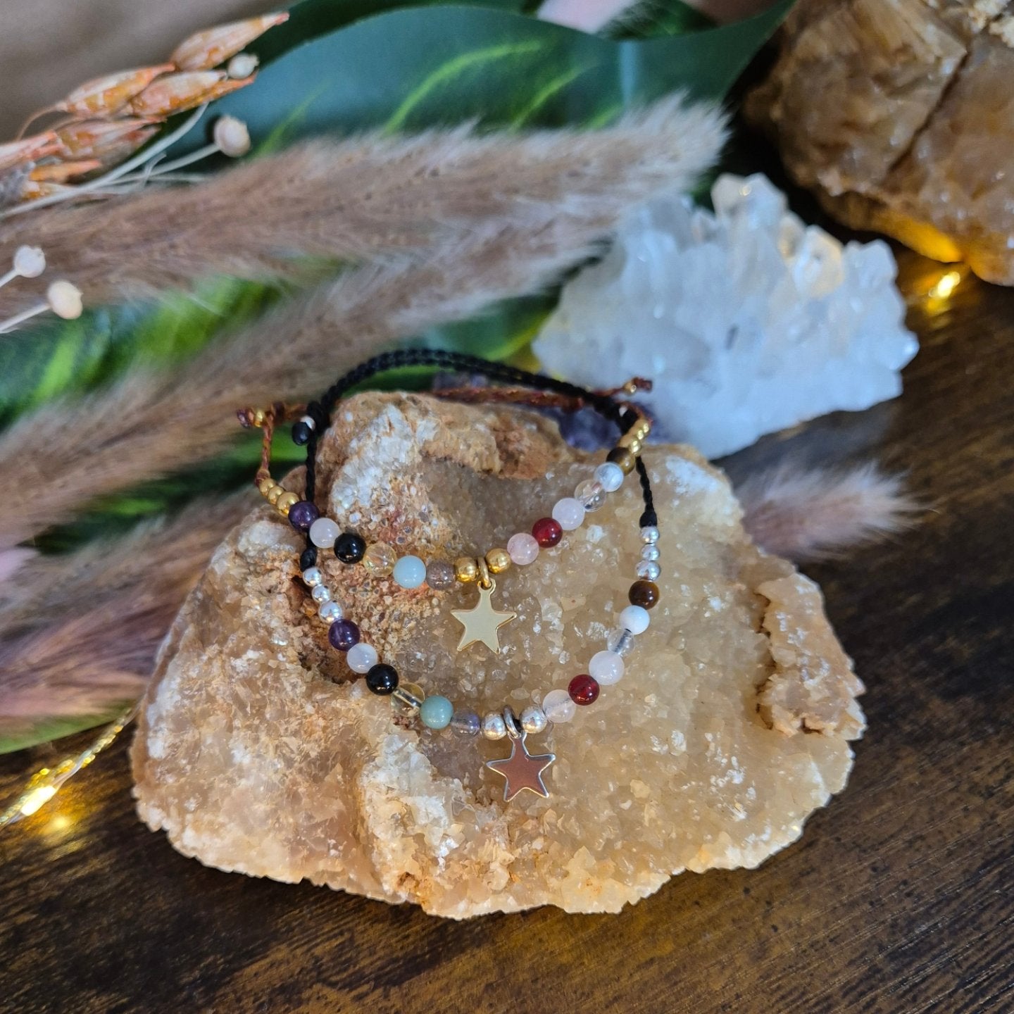 Rauhnächte Armband Stern Charm Schwarz Gold