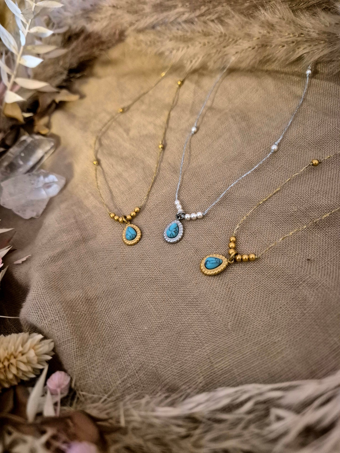 Kette "Alma" Türkis Gold/Silber