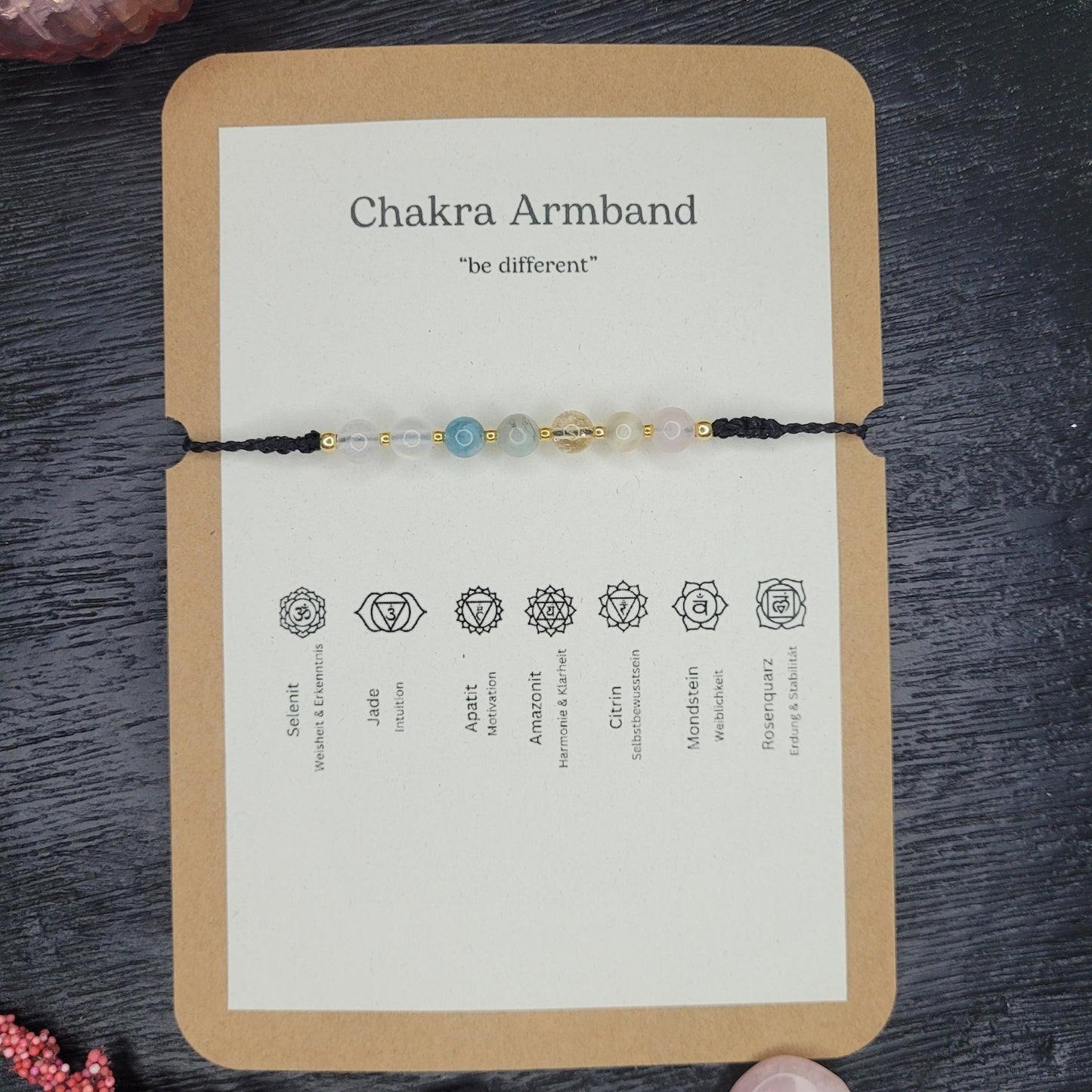 Chakra Armband "be different" mit vergoldeten Echtsilberperlen