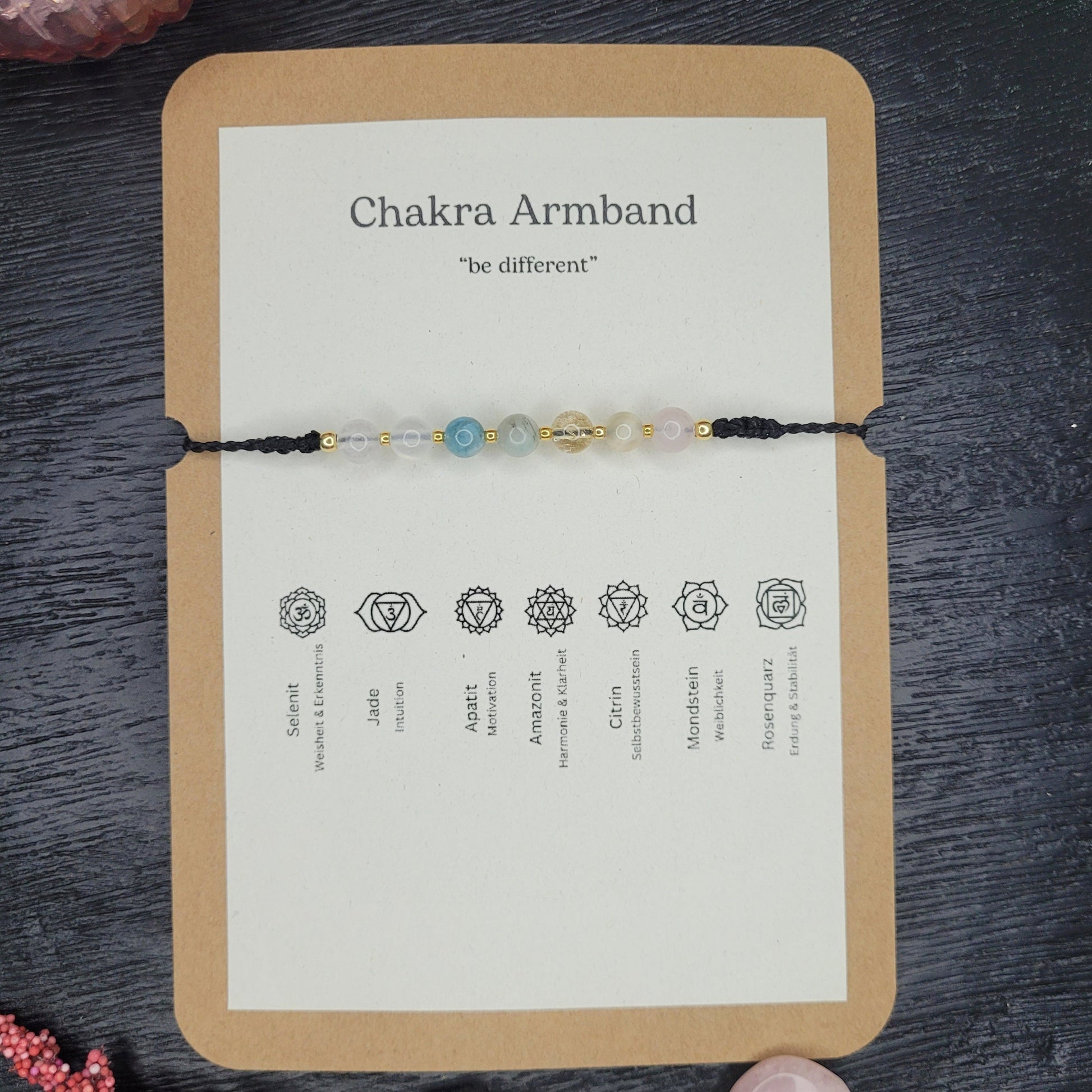 Chakra Armband "be different" mit vergoldeten Echtsilberperlen