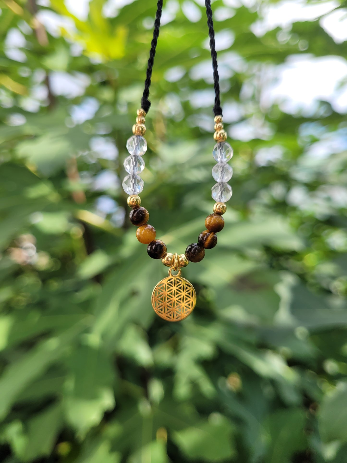 Zarte Edelsteinkette mit Lebensblume/Lebensbaum Anhänger Silber/Gold/Roségold personalisierbar