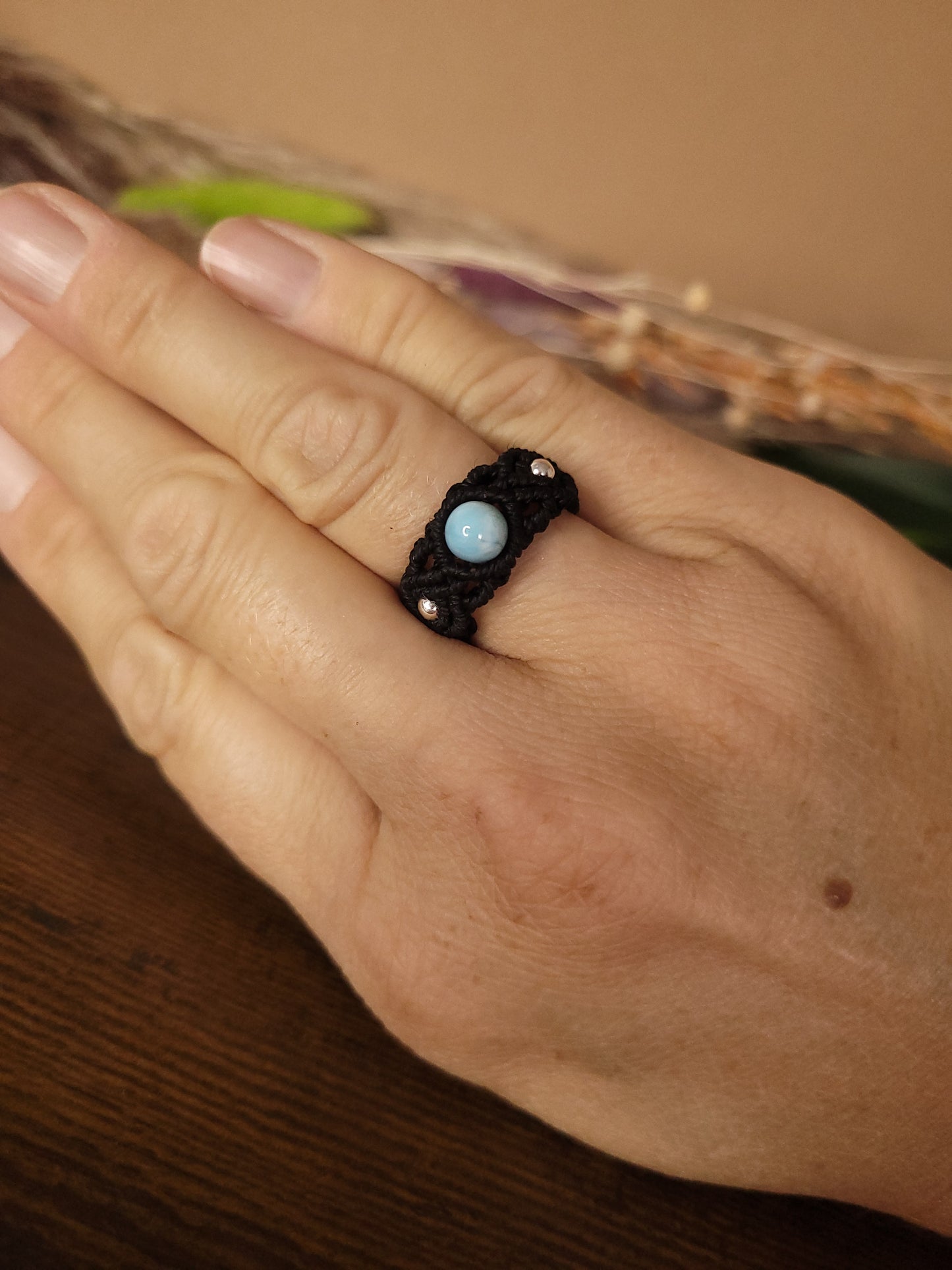 Magie des Oceans - Larimar Makramee Ring