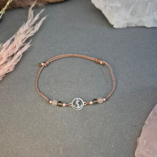 Anker Armband Rauchquarz-Rosenquarz Silber Sand
