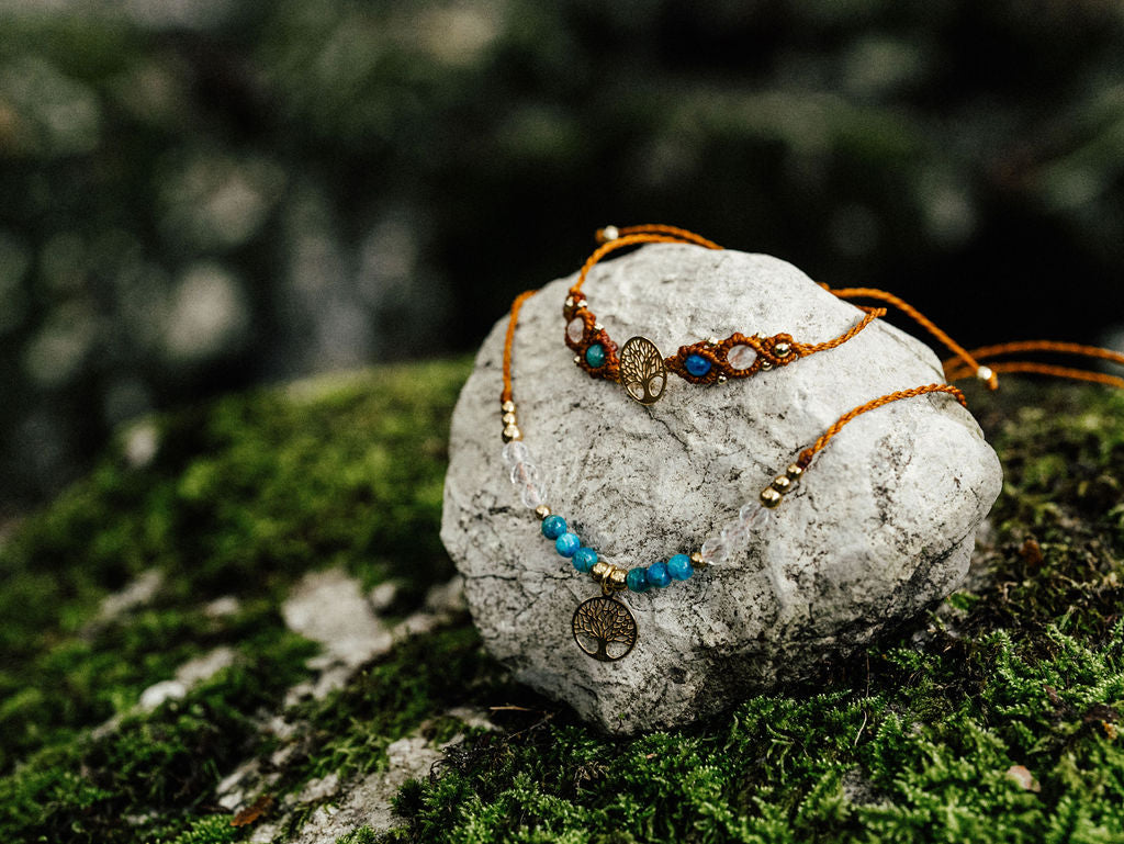 Zarte Edelsteinkette mit Lebensblume/Lebensbaum Anhänger Silber/Gold/Roségold personalisierbar