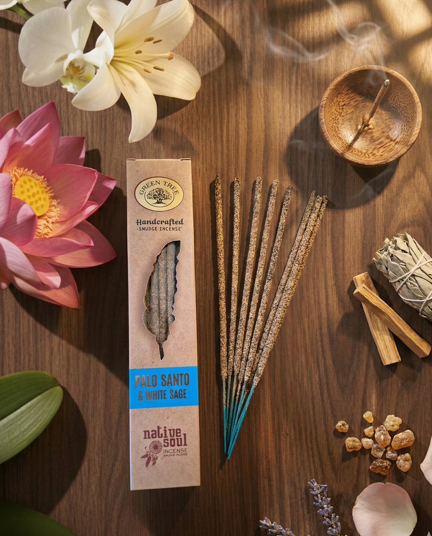Native Soul Smudge Räucherstäbchen Palo Santo mit weißem Salbei und Lavendel – reinigender Duft für Energieklärung, Schutz und entspannte Atmosphäre