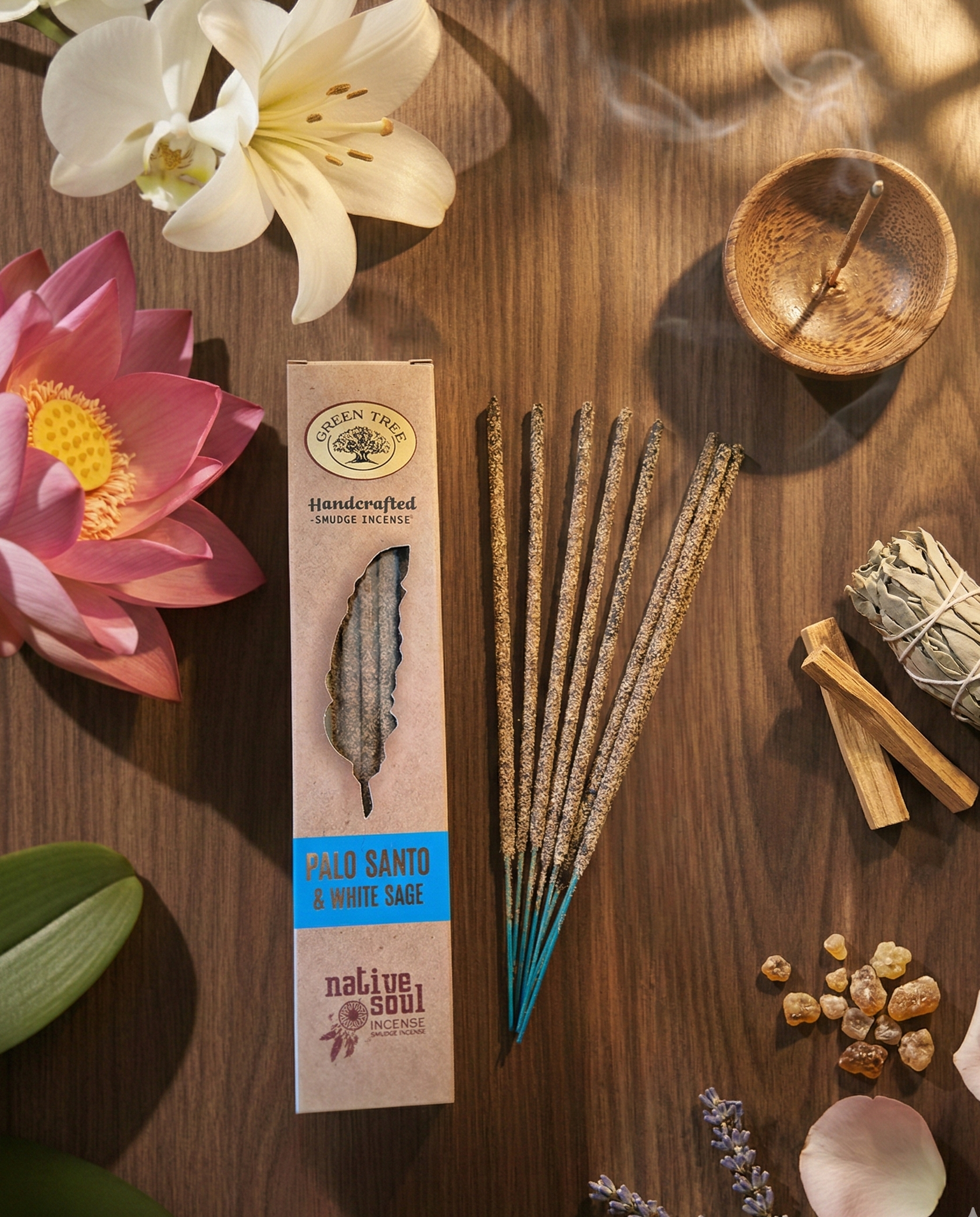 Native Soul Smudge Räucherstäbchen Palo Santo mit weißem Salbei und Lavendel – reinigender Duft für Energieklärung, Schutz und entspannte Atmosphäre