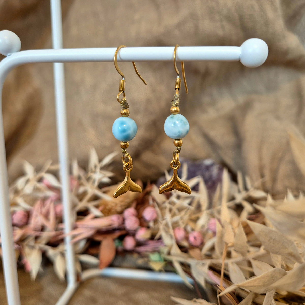 LARIMAR Ohrringe an Ohrhaken mit Walflosse