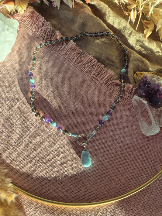 SPECIAL EDITION Silber Larimar-Rauchquarz-Amethyst Inkl. LARIMAR ANHÄNGER| Die wandelbare Mix & Match Kette mit Wechselkarabiner und austauschbaren Charms.