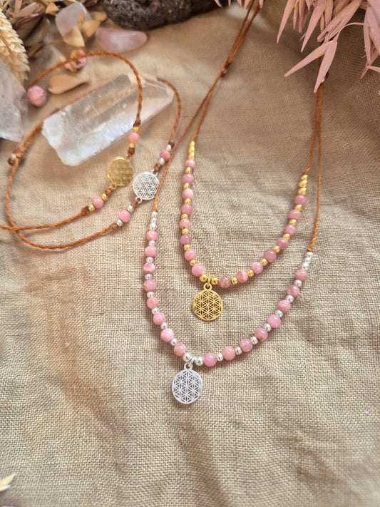 BUNDLE VIVARA Armband/Kette Lebensblume GOLD / Silber Rhodochrosit