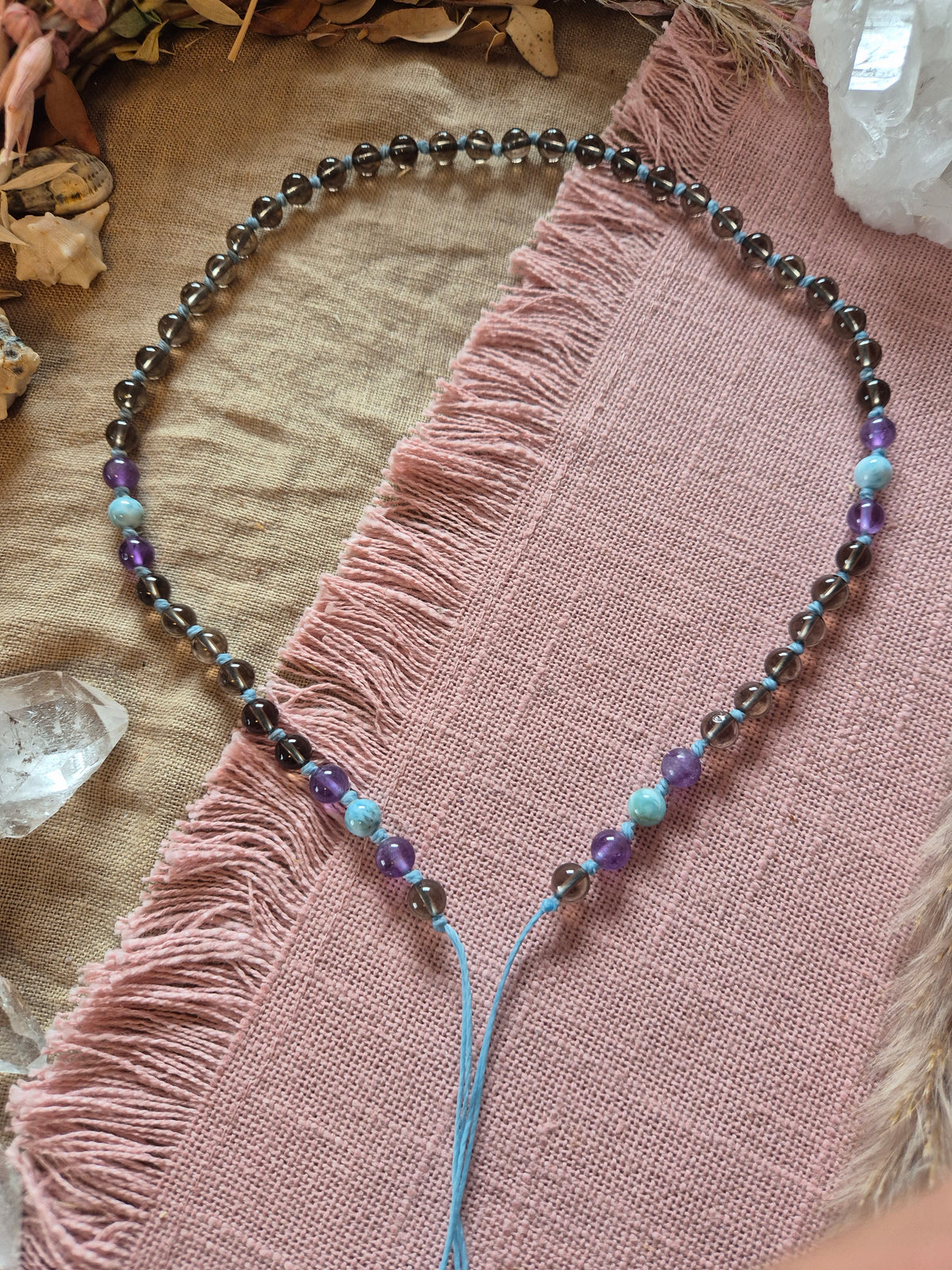 SPECIAL EDITION Silber-Gold  Larimar-Rauchquarz-Amethyst Mix & Match Lieblings-Kette -Die wandelbare Mix & Match Kette mit Wechselkarabiner und austauschbaren Charms.