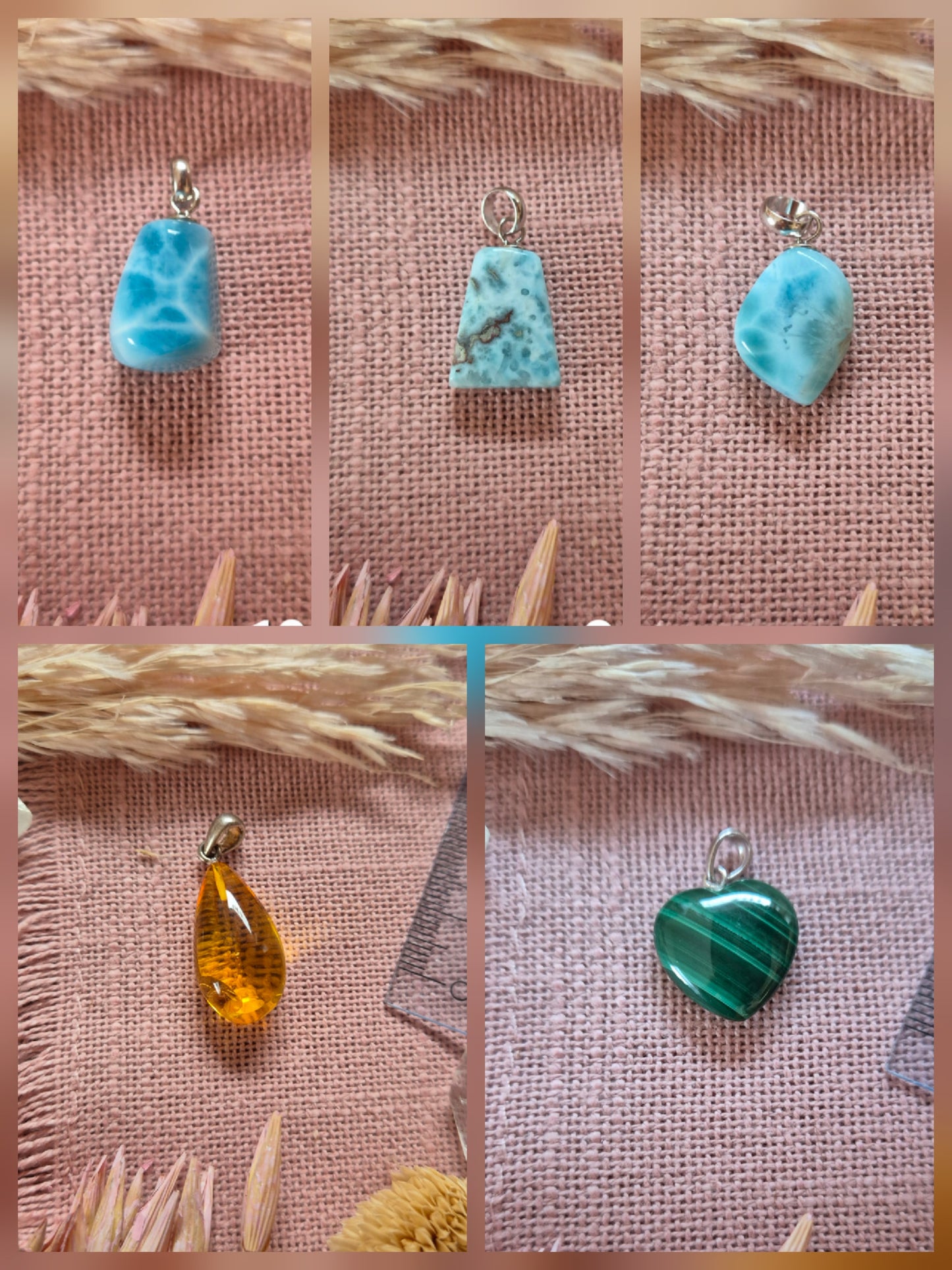 Kettenanhänger Larimar - Malachit - Bernstein