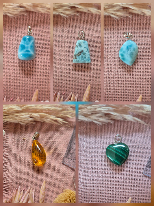 Kettenanhänger Larimar - Malachit - Bernstein