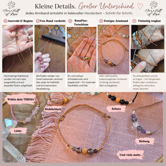Dein individuelles Lebensbegleiter-Herzstück – Dein persönliches Armband/Fußband mit Bergkristall oder als Duftarmband - mit RosaFlex-Verschluss 20% AUF DAS ZWEITE