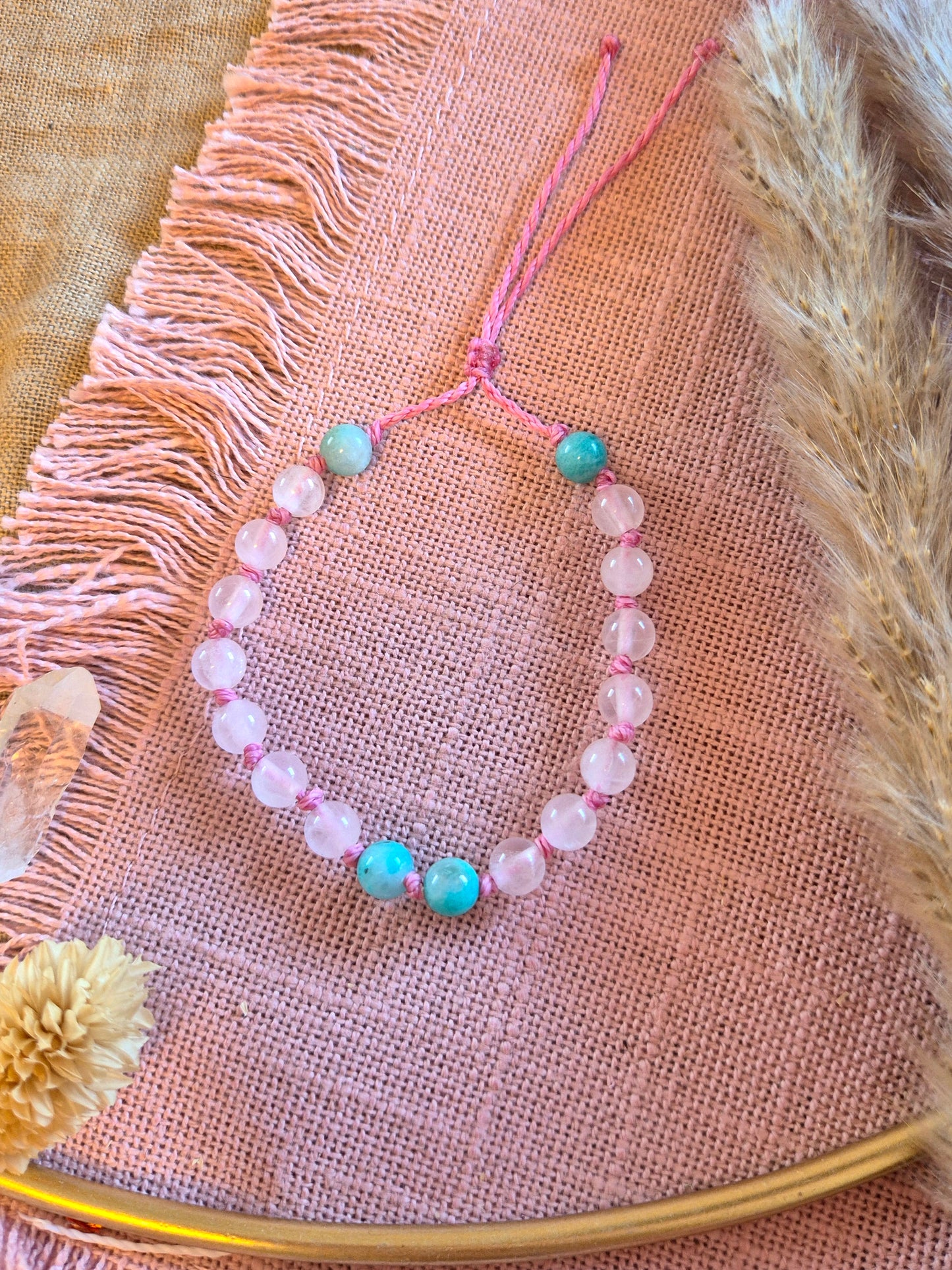 Mini-Mala fürs Handgelenk Rosenquarz-Amazonit