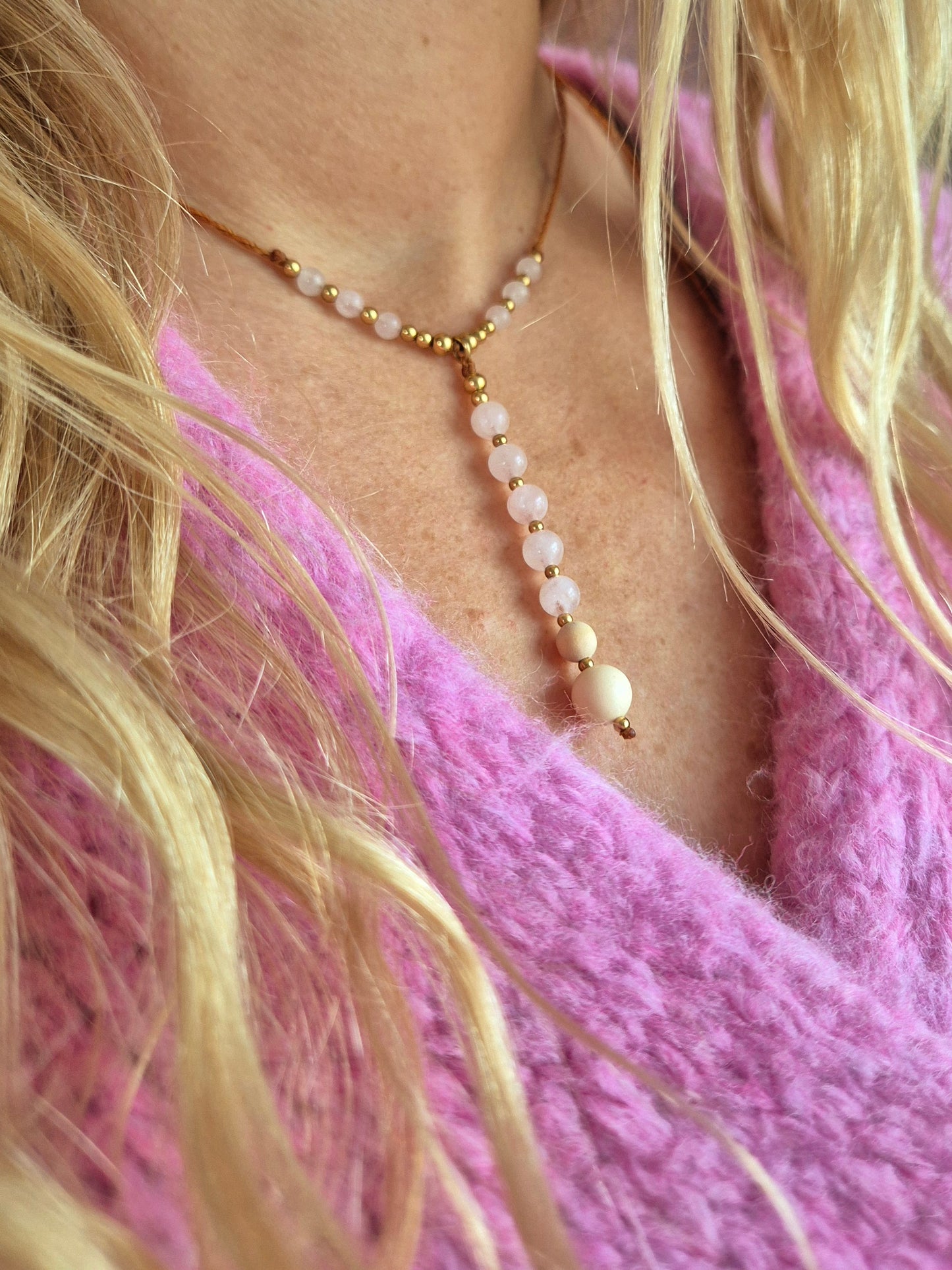 🚚Herzlicht – Kette mit Rosenquarz, Zedernholz & Weihrauch