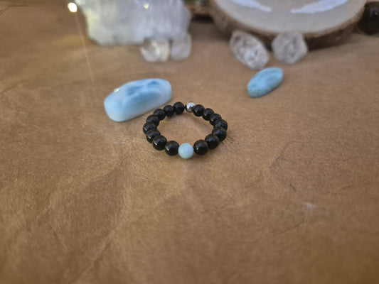 🚚 Larimar- Onyx-Ring Silber Größe M (16-18mm)