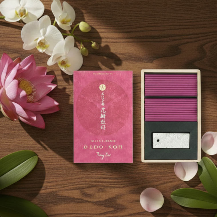Oedo-Koh Peony Tree - Big Box | Japanische Räucherstäbchen inkl. Halterung GESCHENKSCHACHTEL