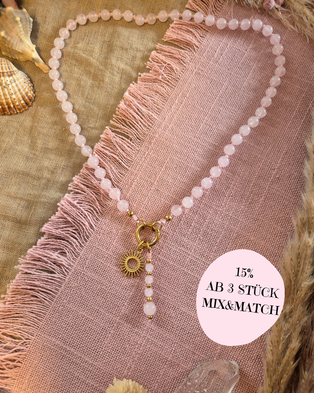 ROSENQUARZ Mix& Match Lieblings-Kette -Die wandelbare Mix & Match Kette mit Wechselkarabiner und austauschbaren Charms