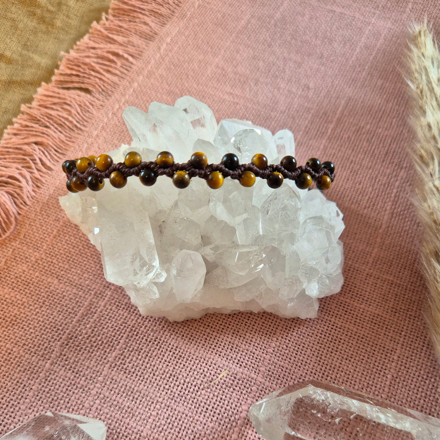 ICH BIN - Makramee Edelstein Armband mit Affirmation – Handgemachtes Heilstein Armband "I AM"für Schutz, Selbstliebe & Balance