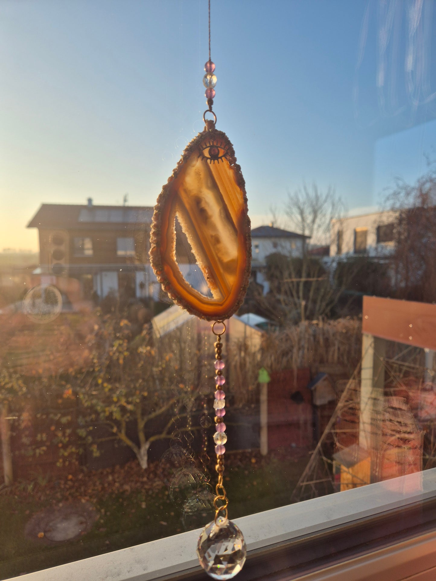 LUMARIA  Einzigartiger Sonnenfänger mit Achatscheibe & Amethyst