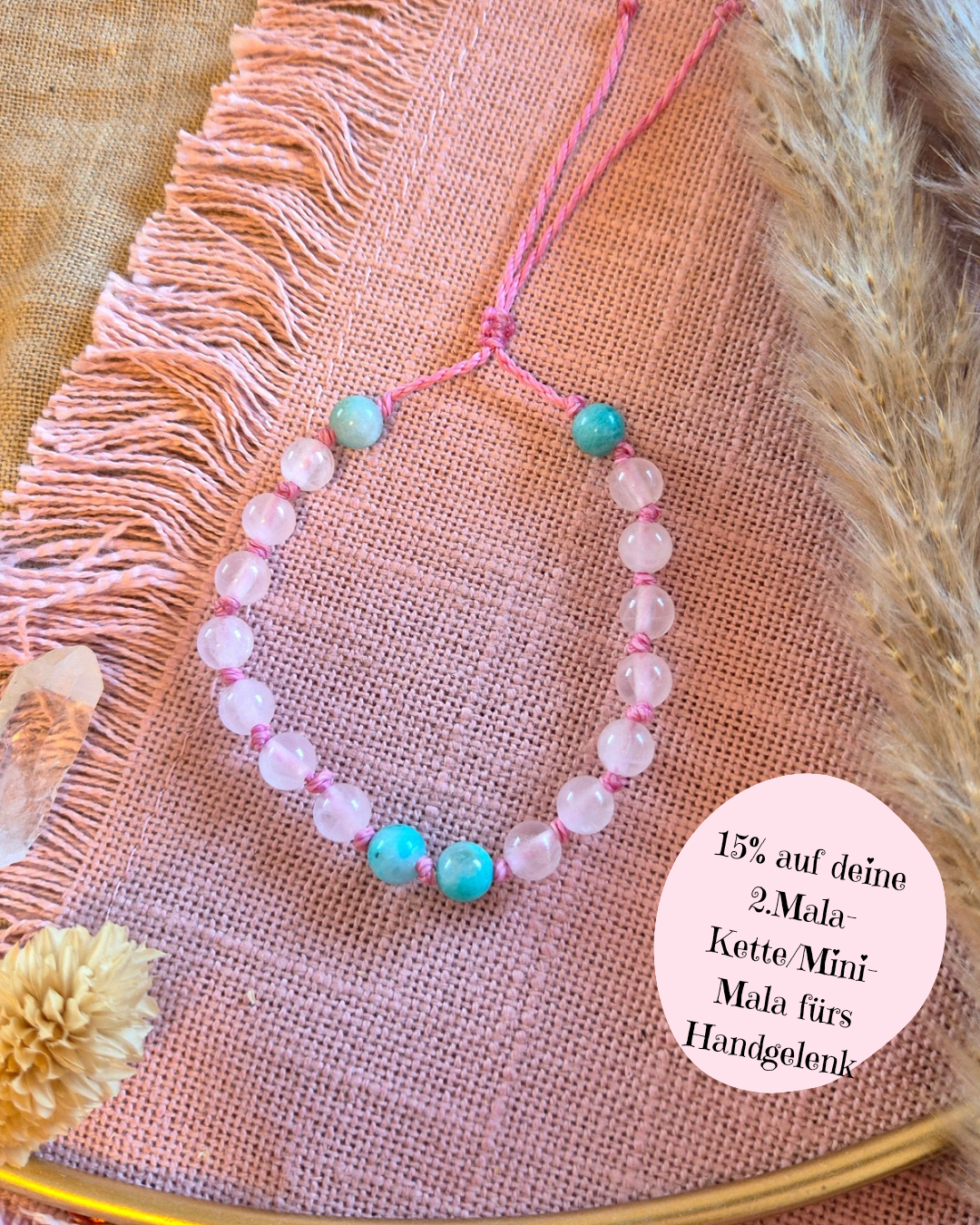 Mini-Mala fürs Handgelenk Rosenquarz-Amazonit