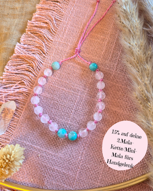 Mini-Mala fürs Handgelenk Rosenquarz-Amazonit