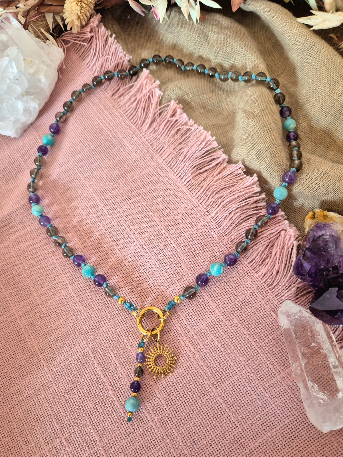 SPECIAL EDITION Rauchquarz, Amethyst, Amazonit | Mix& Match Lieblings-Kette -Die wandelbare Mix & Match Kette mit Wechselkarabiner und austauschbaren Charms.