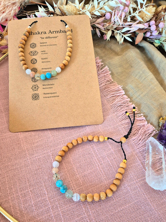 Mini-Mala "Chakra be different" – Body Diffuser mit 7 Chakrasteinen & Zedernholz )