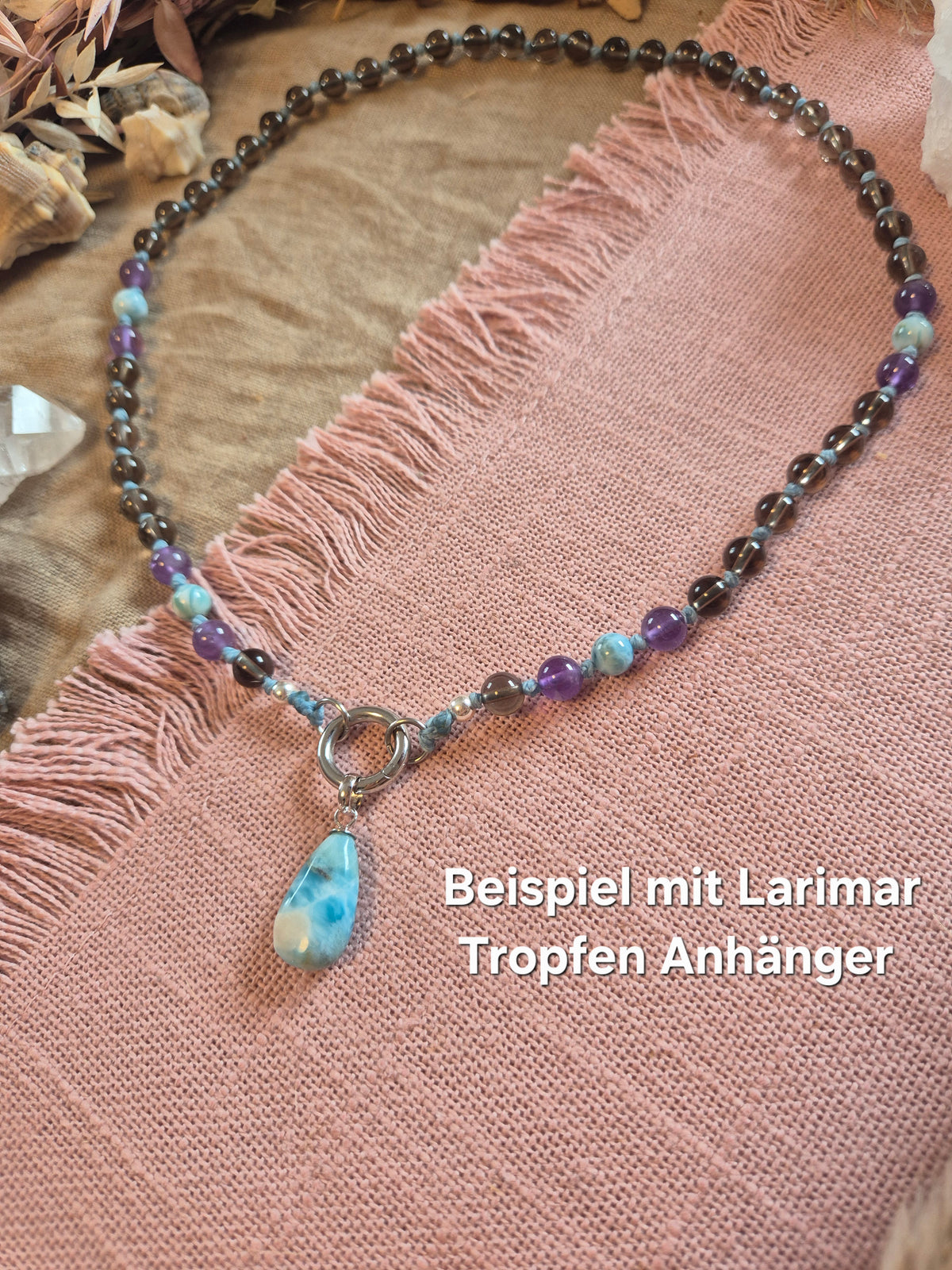 SPECIAL EDITION Silber-Gold  Larimar-Rauchquarz-Amethyst Mix & Match Lieblings-Kette -Die wandelbare Mix & Match Kette mit Wechselkarabiner und austauschbaren Charms.