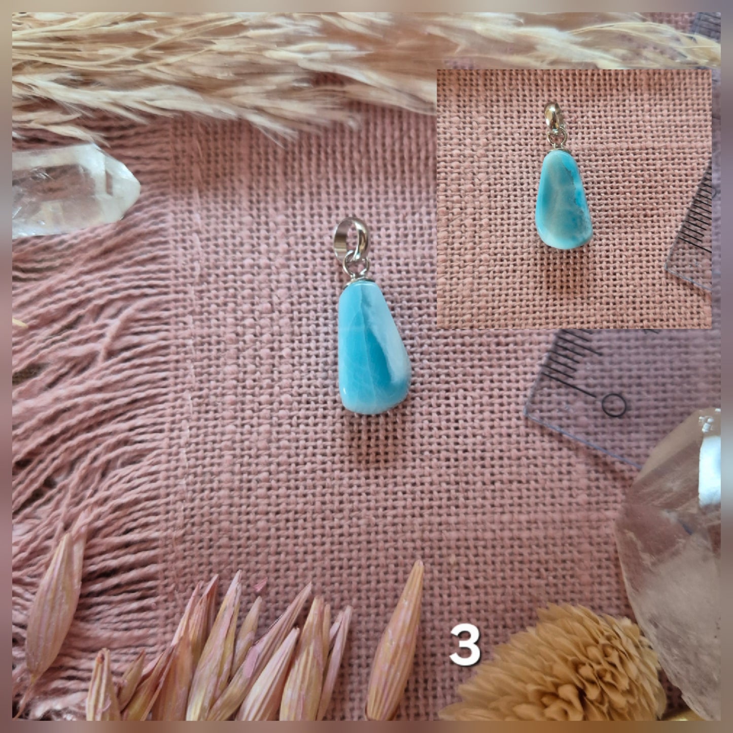 Kettenanhänger Larimar - Malachit - Bernstein