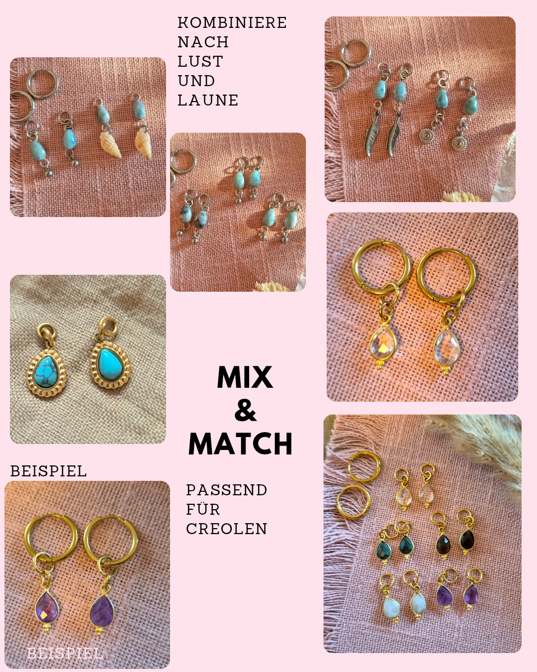 MIX&MATCH Creolen EDELSTEIN- Wechselcharms – gestalte deinen Look immer wieder neu