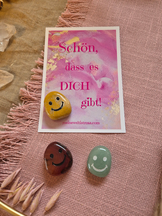 Schmunzelstein Trommelstein mit Smiley – intuitiv ausgewählter Edelstein Glücksbringer für gute Laune und positive Energie